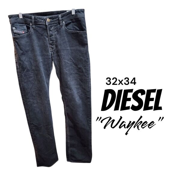 DIESEL WAYKEE 32x34 Regular Straight Distressed Black Grunge Rocker Punk Jeans - Picture 1 of 9